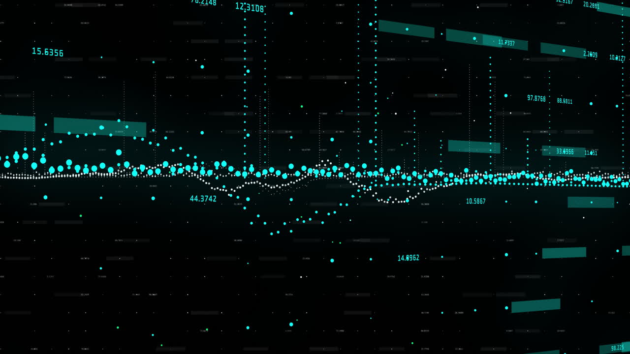 Animation of glowing dots and lines for digital data visualization on dark background