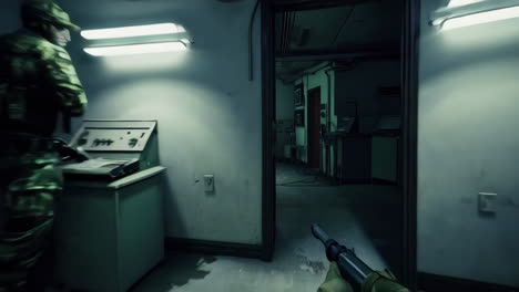 soldiers in a military base video game level