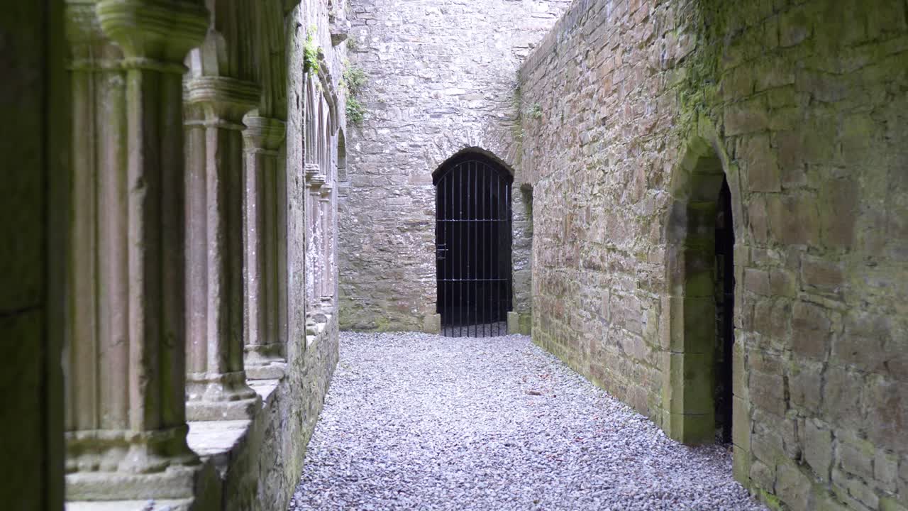 Ruinas conservadas: Puertas de hierro que aseguran las antiguas entradas de la abadía de Bective, Meath, Irlanda