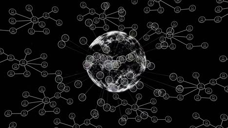 animation of network of connections with people icons over globe