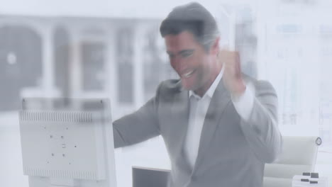 animación del procesamiento de datos financieros sobre la cuadrícula y el mapa del mundo