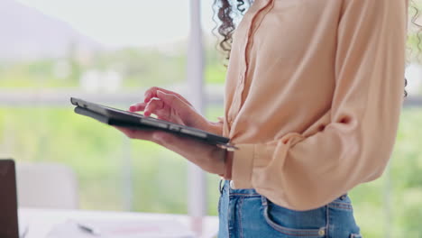 Digital-tablet,-hand-and-closeup-of-scrolling