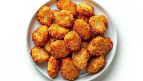 Plate-of-Golden-Brown-Chicken-Nuggets-on-White-Background