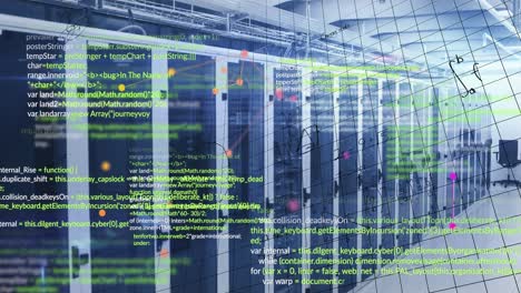 animation of data processing and mathematical equations against computer server room