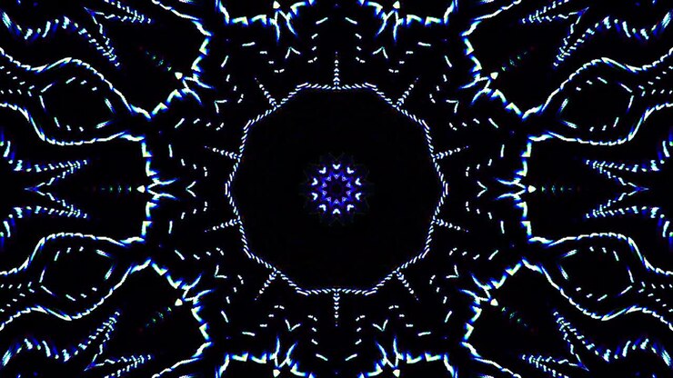 Bright abstract light governing full color, kaleidoscope, black background
