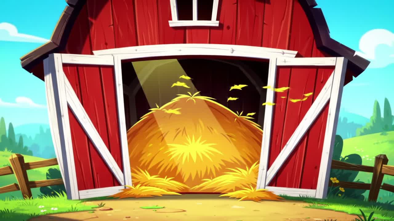A Vibrant Red Barn Scene Transitioning from an Empty Exterior to an ...