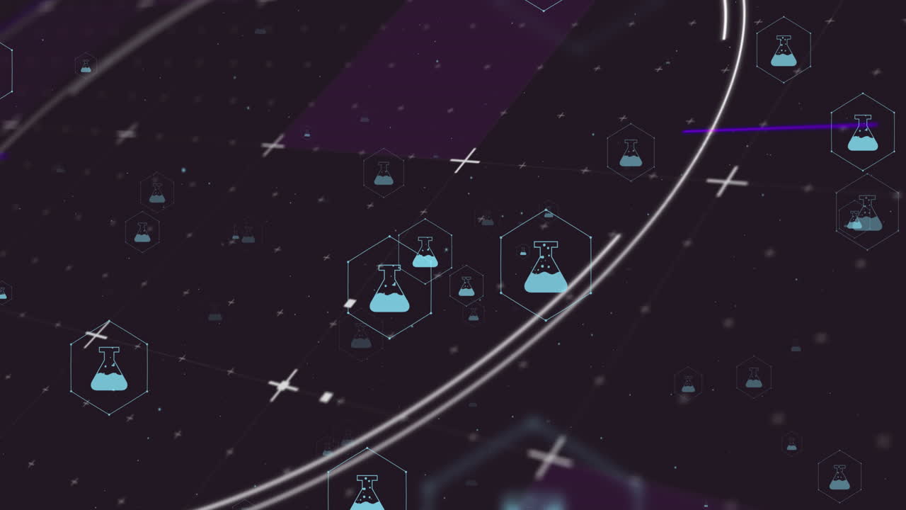Animation of network of medical icons and data processing