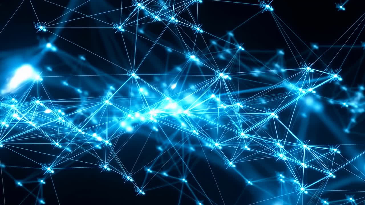 Dynamic Abstract Network of Glowing Blue Lines and Dots