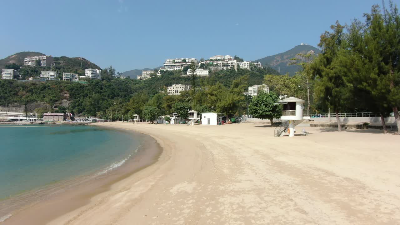 Empty public beach in Hong Kong due to Covid19 lockdown guidelines, Aerial view