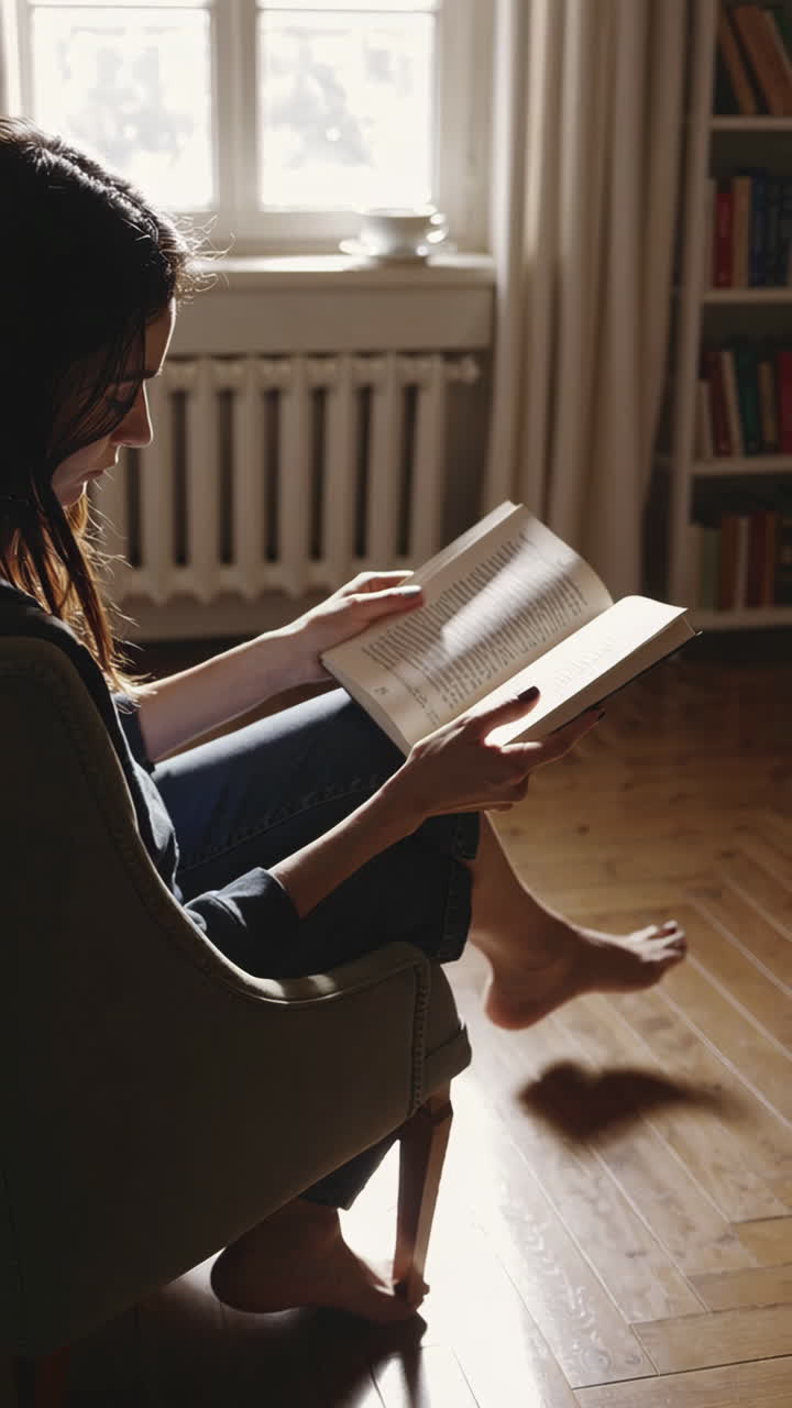 Woman Reading a Book in a Cozy Home