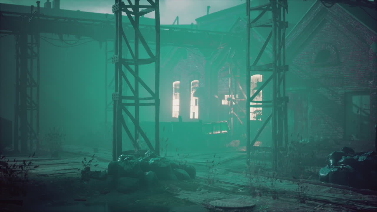 fábrica abandonada espeluznante por la noche