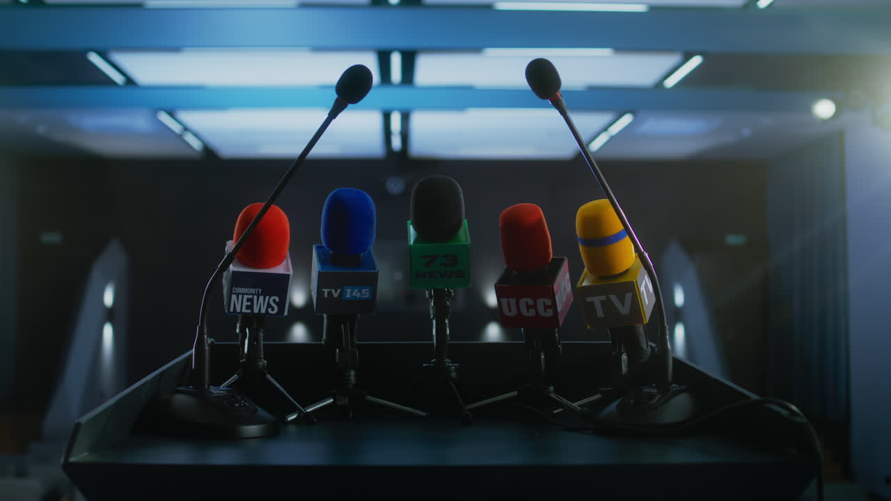 News Conference Podium with Microphones