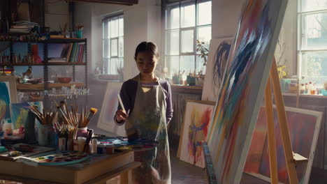 young artist painting in her studio