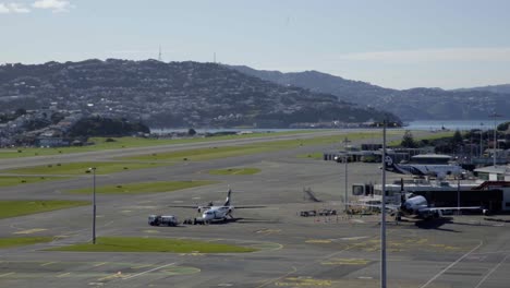 an air nz q300 airplane landing at wellington airport in nz