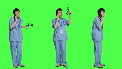 nurse explaining disease diagnosis from x ray to patient on phone call