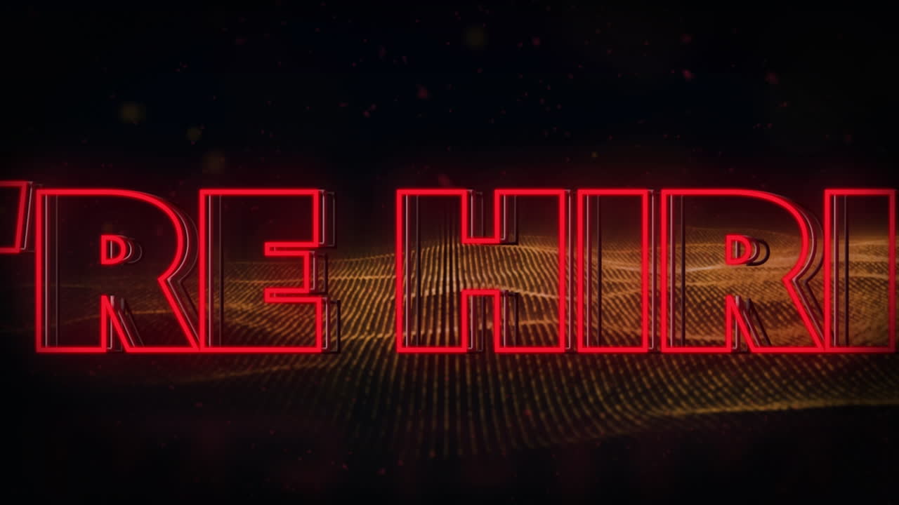 animación de estamos contratando texto de neón sobre puntos de luz