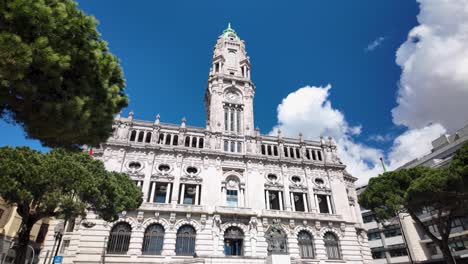 slow motion pan of porto town hall on sunny day
