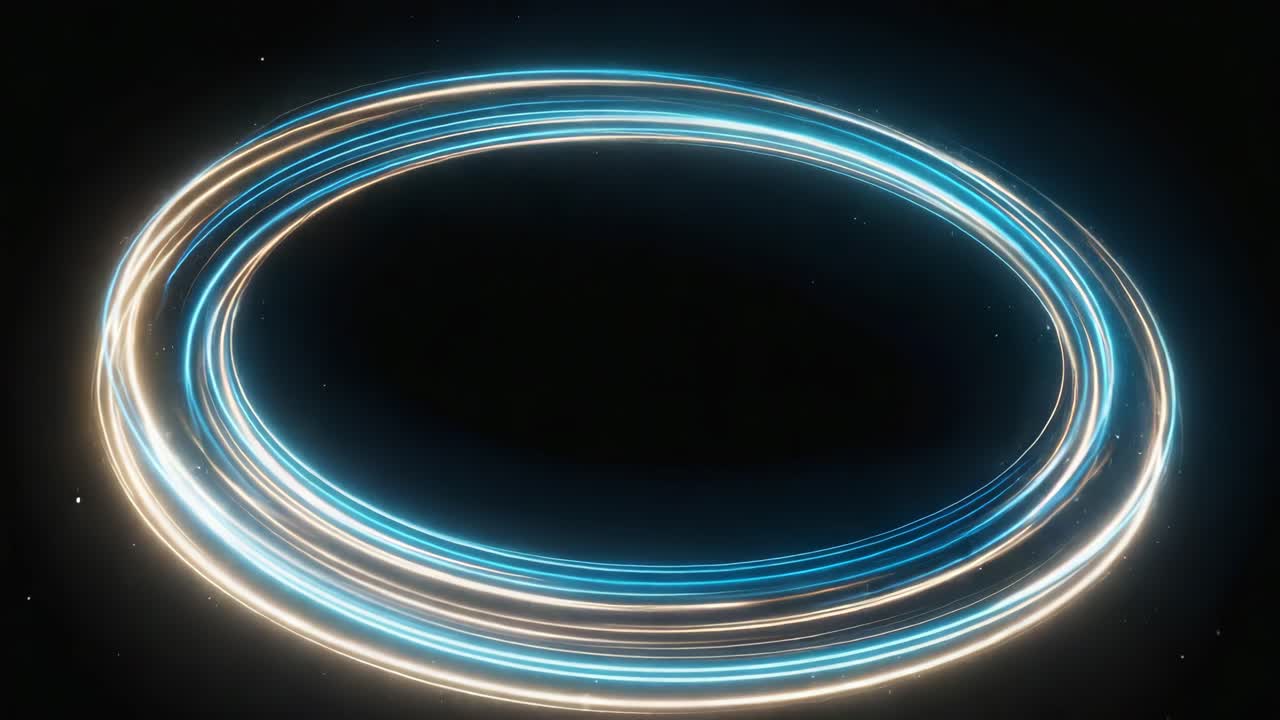 Abstract glowing light trails in a circle on a dark background