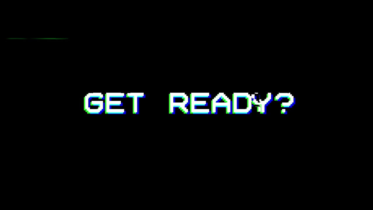 Retro Pixel Art 'Get Ready?' Message with Glitch Distortion