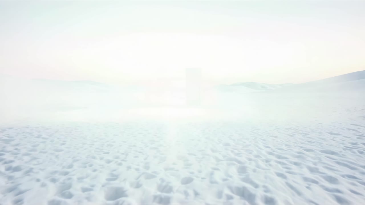 A serene video capturing a vast, snowy landscape with soft, diffused lighting, evoking tranquility