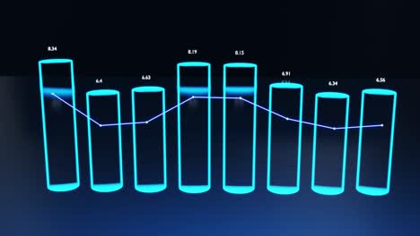 holograma, hermoso bg con infografías abstractas. barras holográficas, contadores y gráficos. columnas 3d se mueven suavemente arriba y abajo en bucle. fondo financiero de las columnas y gráficos para programas analíticos