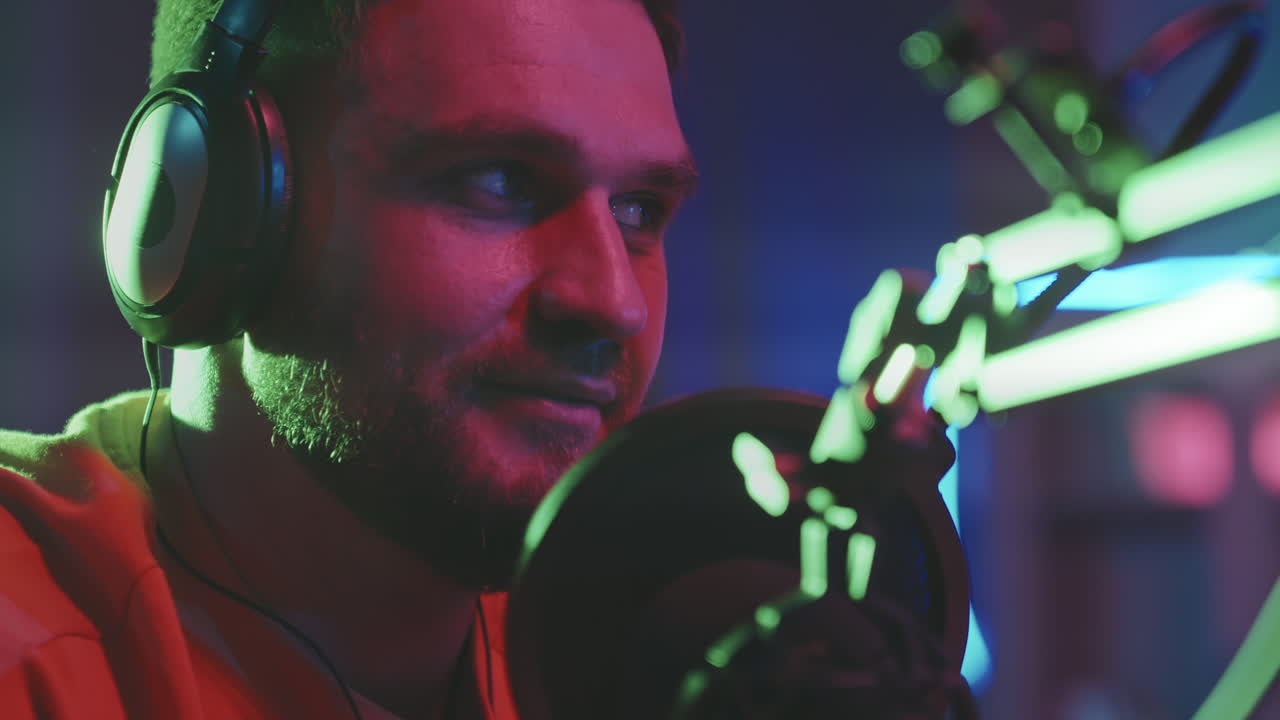 Man Talking on Radio Show or Podcast