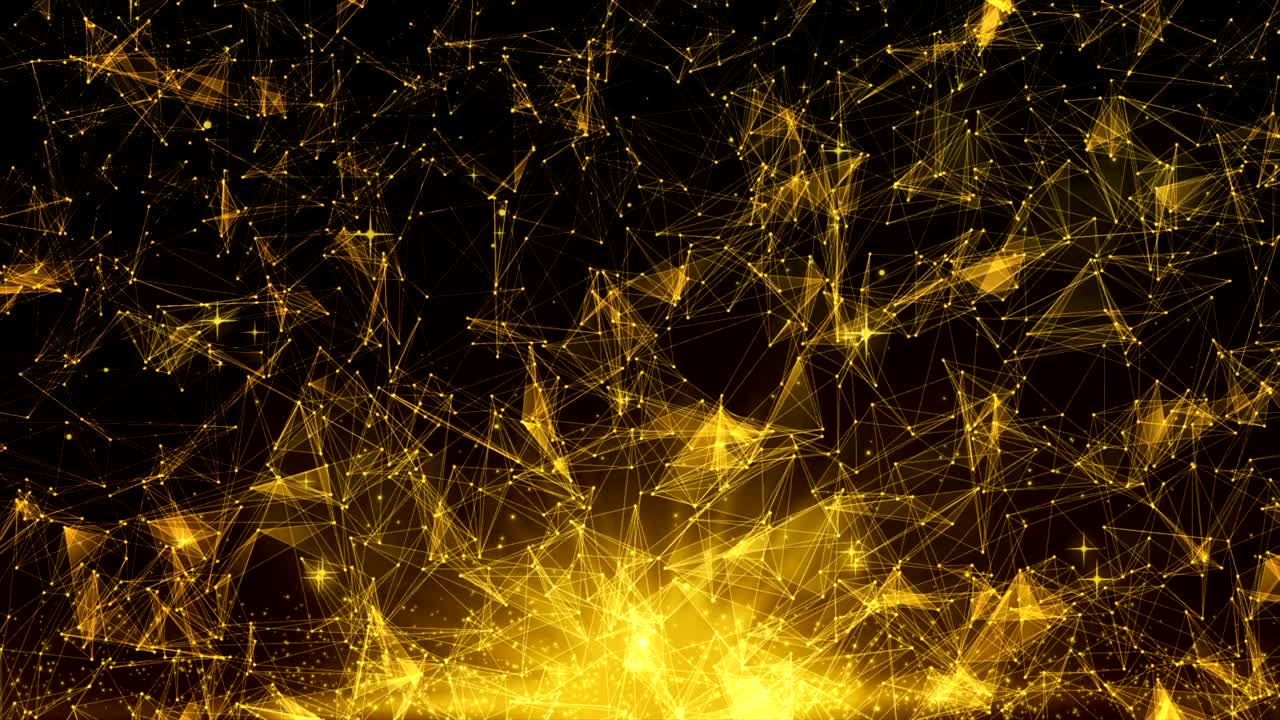Beautiful abstract gold color digital particles and triangular with light and star background