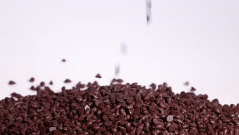 chocolate chips falling and accumulating in a pile