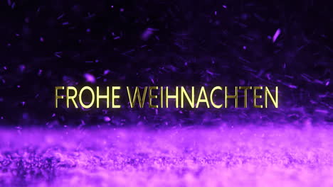 Animation-Des-Textes-„Frohe-Weihnachten“-über-Violetten-Partikeln,-Die-Auf-Schwarzen-Hintergrund-Fallen