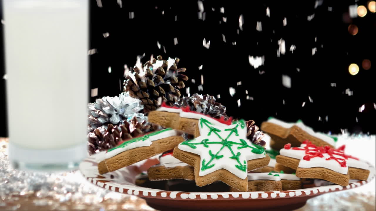 눈이 내리는 동안 쿠키와 우유의 애니메이션