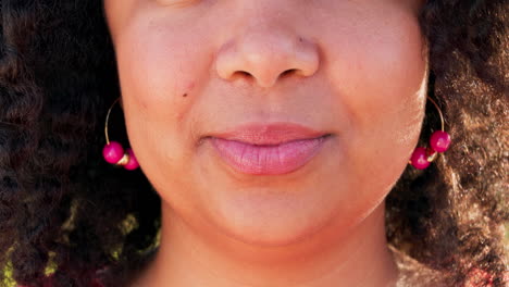 mouth, closeup and woman with a smile on face