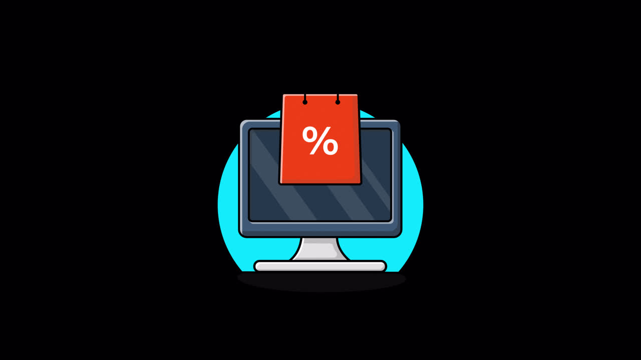 Animated Computer Monitor Displaying Online Discount Sale