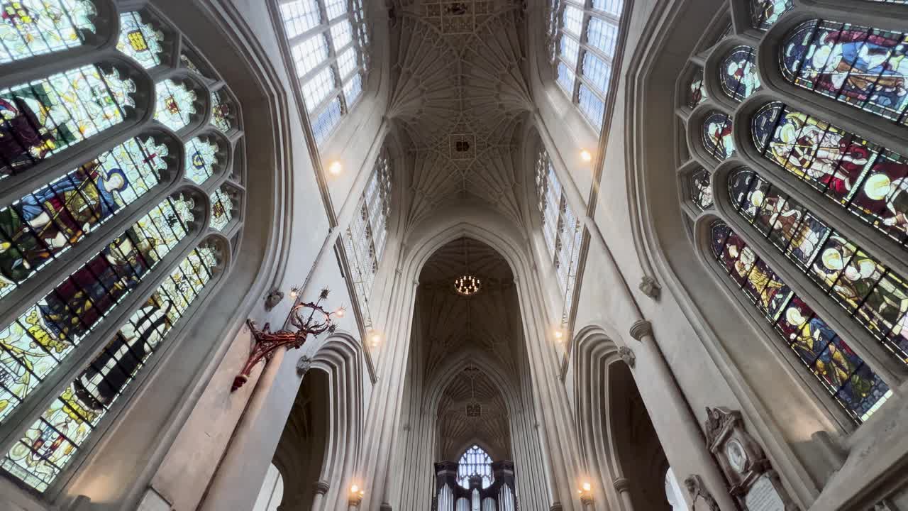 Bath Abbey Vault Ceiling and Stained Glass Windows Interior