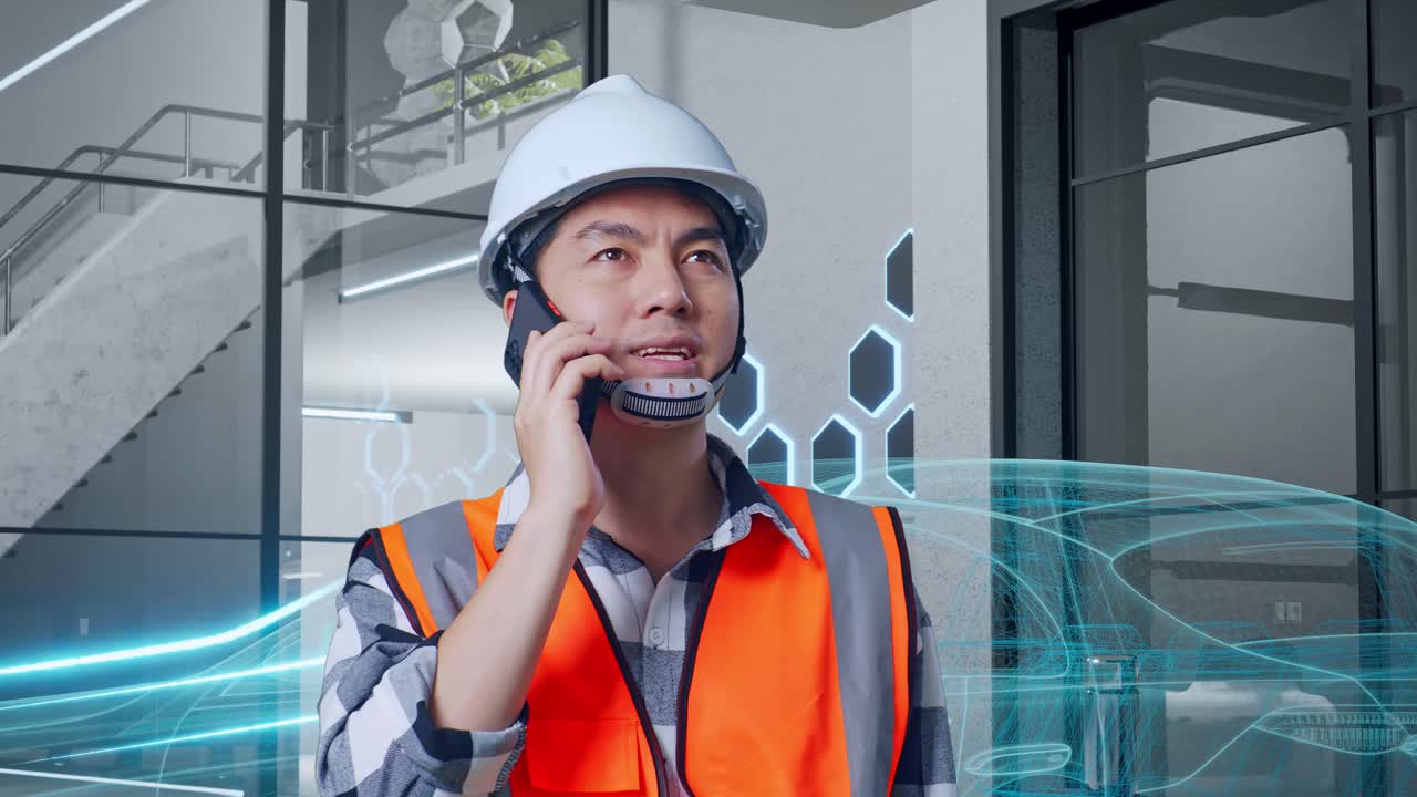 현대 건물에서 자동차 디자인을 논의하는 엔지니어