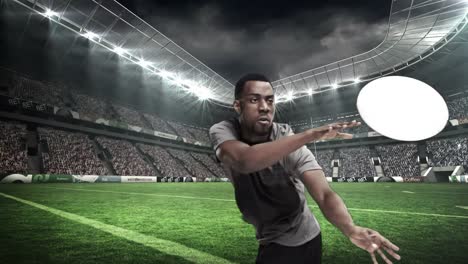 serious rugby player throwing the ball