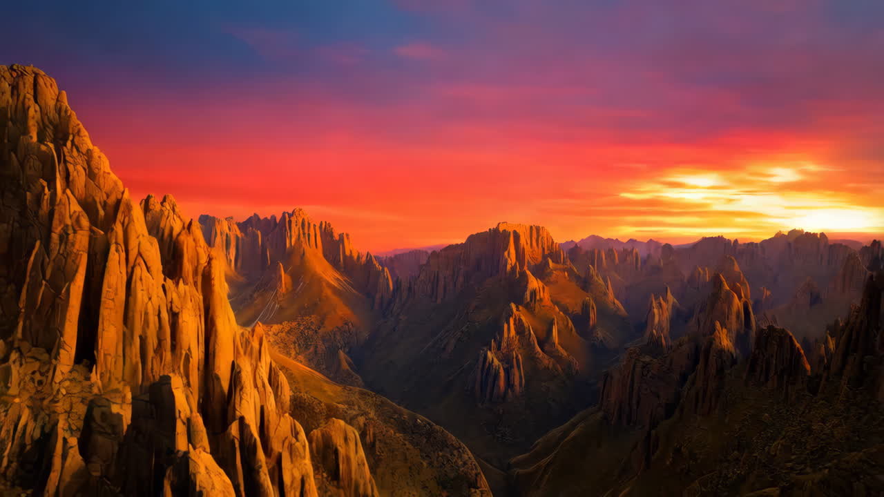 Vibrant Sunset Over Rugged Mountain Range