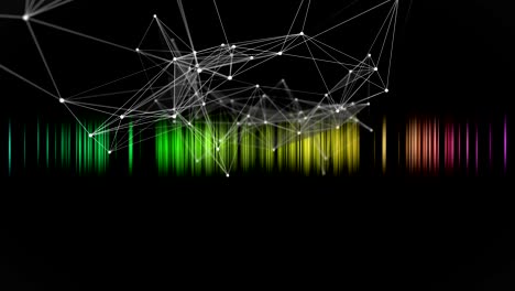 animación futurista del plexo con triángulos brillantes en rayas que cambian de color en cámara lenta, 4096x2304 bucle 4k