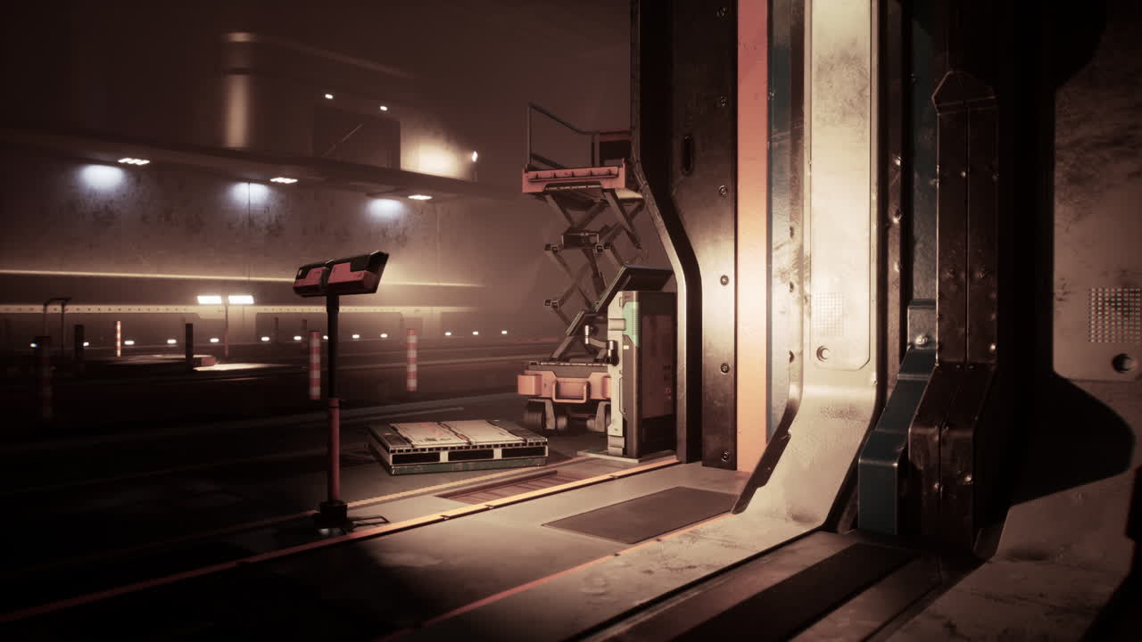 미래의 공상과학 창고 인테리어