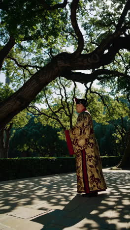chinese man in traditional attire in a park