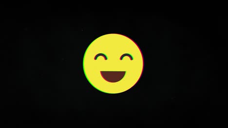 Cute smile hud holographic symbol on digital old tv screen seamless loop glitch animation.