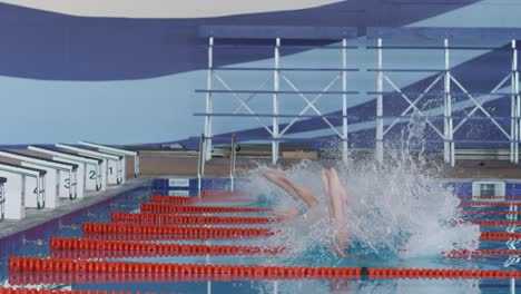 swimmers diving into the pool