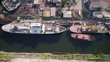 Overhead-View-Of-Large-Freight-Ships-Docked-At-Gdansk-Port-For-Loading-In-Poland