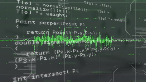 Animation of data processing over dark background