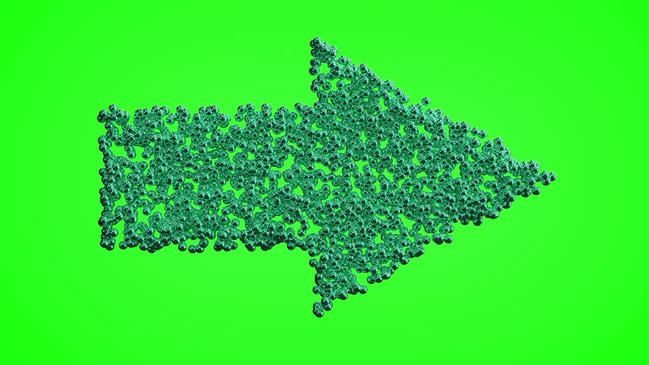 화살표 포인터의 3d 루프 애니메이션 - 작은 금속 공이 파동으로 파동 된 표면을 형성합니다 - 트렌디한 활기찬 텍스처, 그래픽 디자인, 애니메이션 금속 텍스처