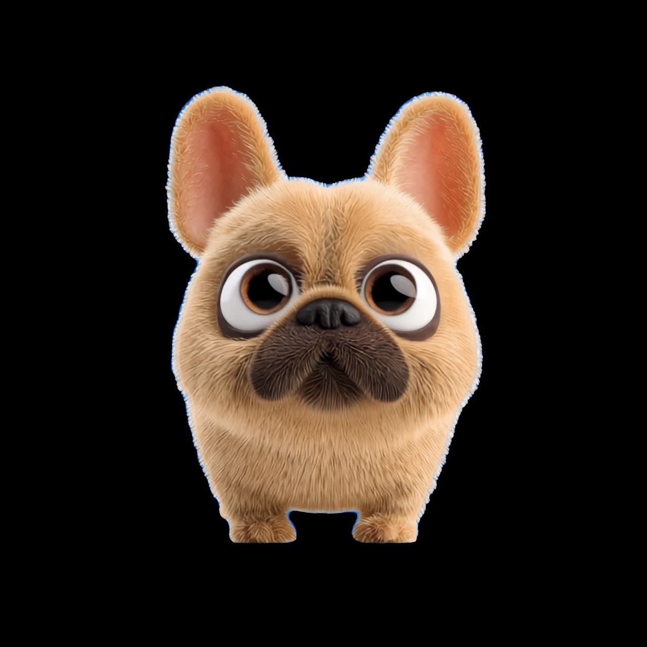 Animação de bulldog francês de desenho animado fofo, ativo isolado, vídeo 4K transparente, canal alfa, ProRes