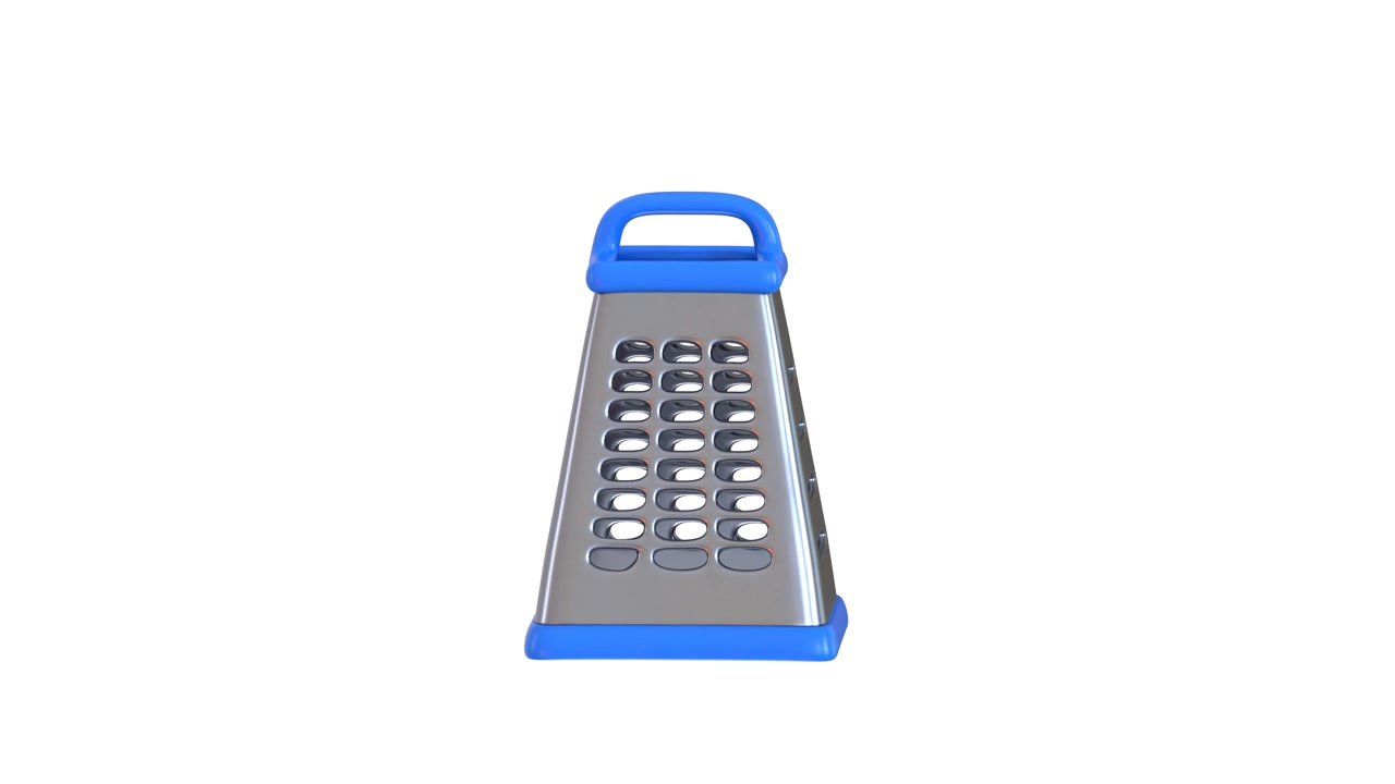 Rotating Metal Kitchen Grater with Blue Handle on White Background