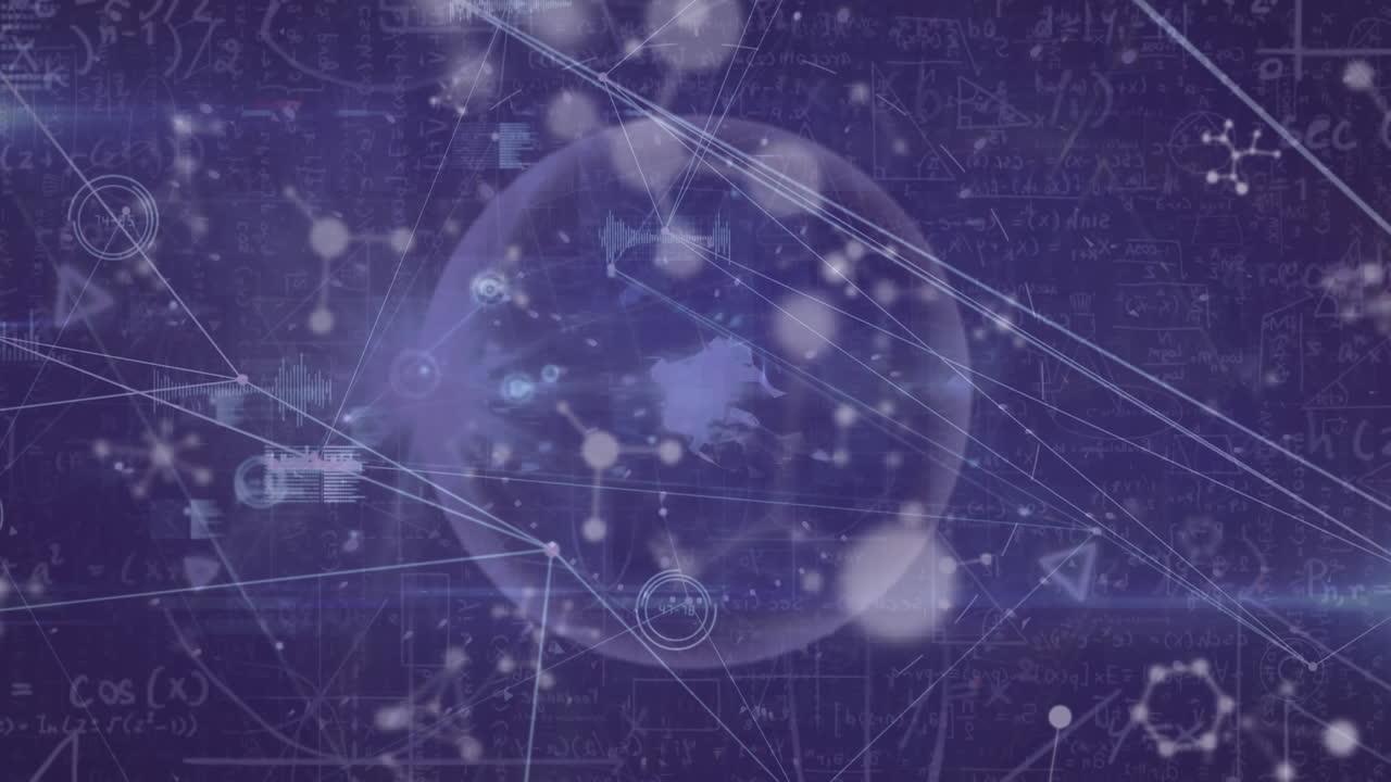 Animation of network of connections with molecules on purple background