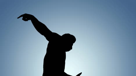 animation of silhouette of male runner jumping hurdle on blue background