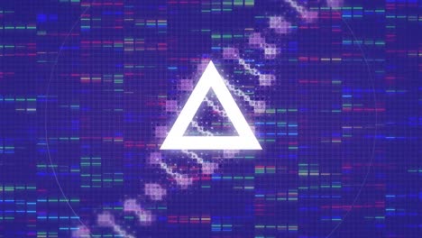 animación del procesamiento de datos y la cadena de adn sobre fondo azul