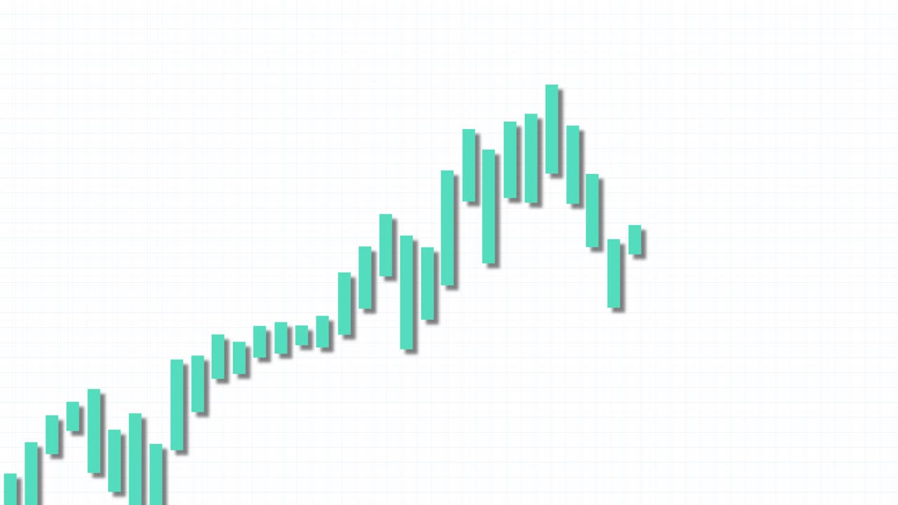 Candlestick chart animation illustrating a bullish trend with fluctuating green bars on a white background, conveying financial growth